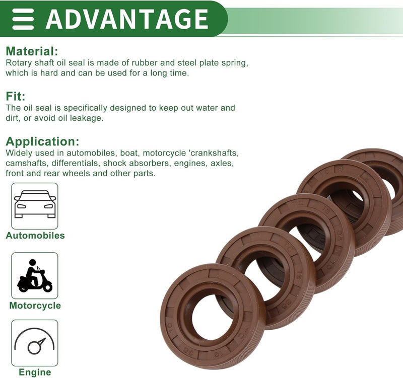 Partuto Universal Oil Seal TG4 Lip Seal Ring Rotary Shaft Seal 18x35x10mm High Pressure FKM Rubber Brown 5 Pcs - Image 4